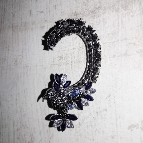 Silver Blue Crystal Bird Ear Cuff Wrap Earring - Picture 2 of 4